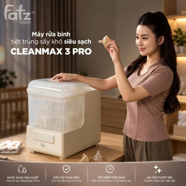 M&aacute;y rửa b&igrave;nh tiệt tr&ugrave;ng sấy kh&ocirc; si&ecirc;u sạch Fatzbaby CleanMax 3 Pro FB8803SV