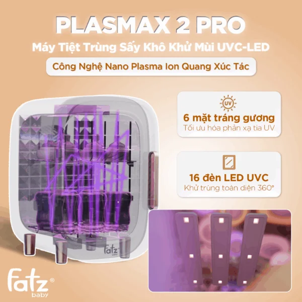M&aacute;y Tiệt Tr&ugrave;ng Sấy Kh&ocirc; Khử M&ugrave;i UVC-LED C&ocirc;ng Nghệ Nano Plasma Ion Quang X&uacute;c T&aacute;c PLASMAX 2 PRO